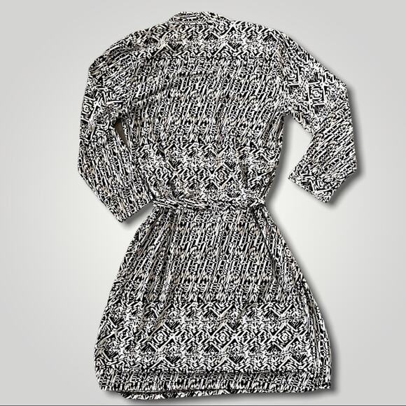 TAHARI ASL CLASSIC PREPPY WRAP PRINT DRESS IVORY BLACK TAN SIZE SMALL - Picture 3 of 6